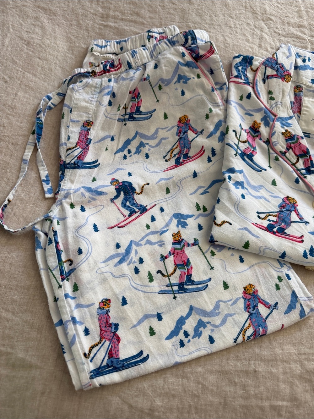 Printfresh Ladies Ski-Print Pajama Set - White with Pink, Blue, Green Accents - Picture 5 of 7